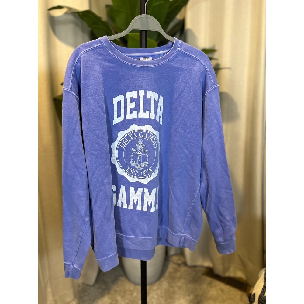 Comfort Colors Delta Gamma Sorority Sweatshirt Periwinkle Blue Large DG Pullover